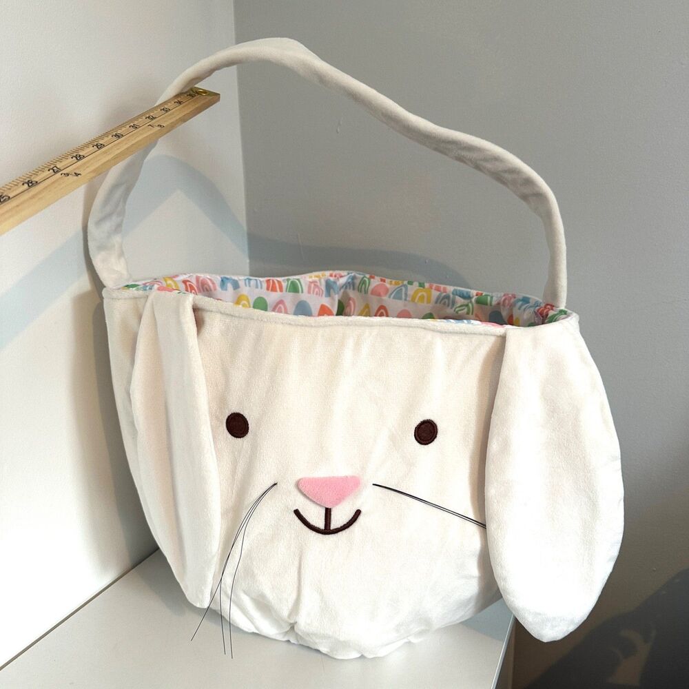 Target Spritz White Plush Easter Bunny Basket Bag with Rainbow Interior Lining